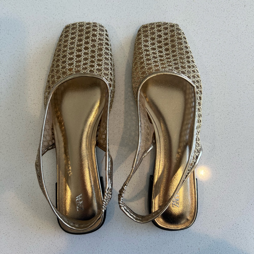 Zara Gold Metallic Mesh Flats